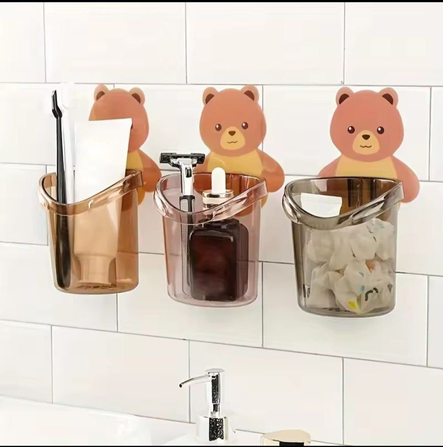Cute bear patterned wall mounted toothbrush storage rack