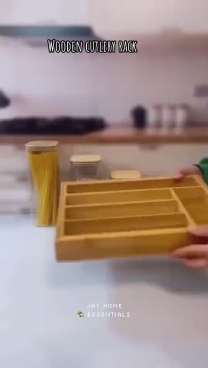 Expandable wooden cutlery organizer/rack